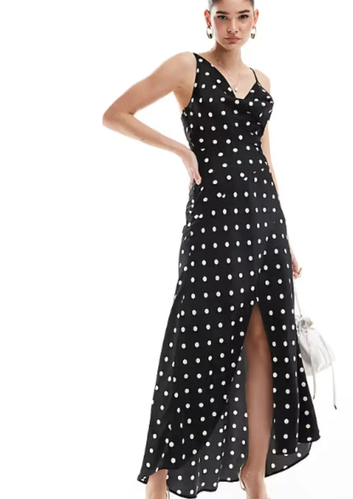 POLKA-DOT SATIN MIDI DRESS