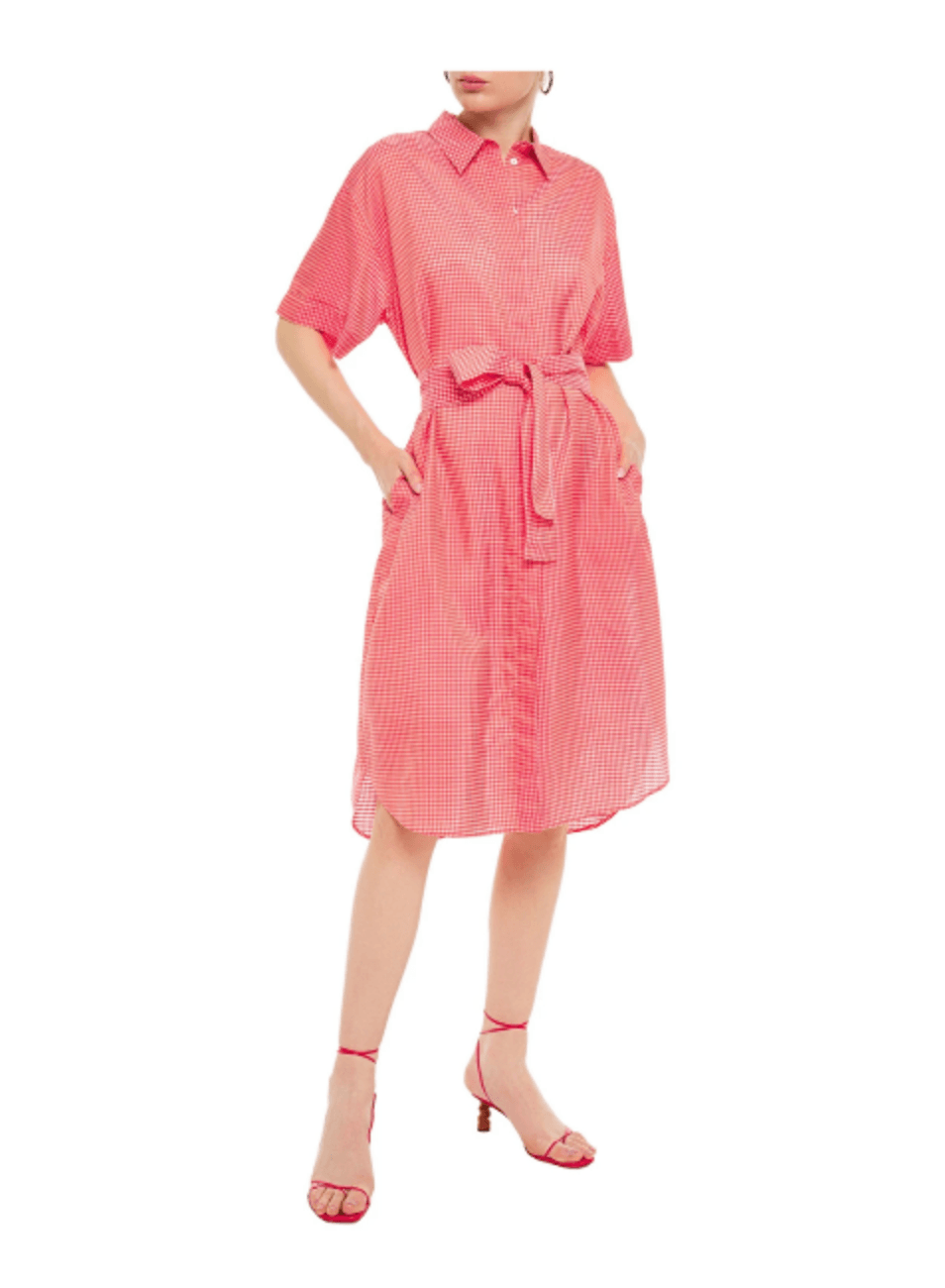 RED BELTED SHIRT-DRESS - codressing