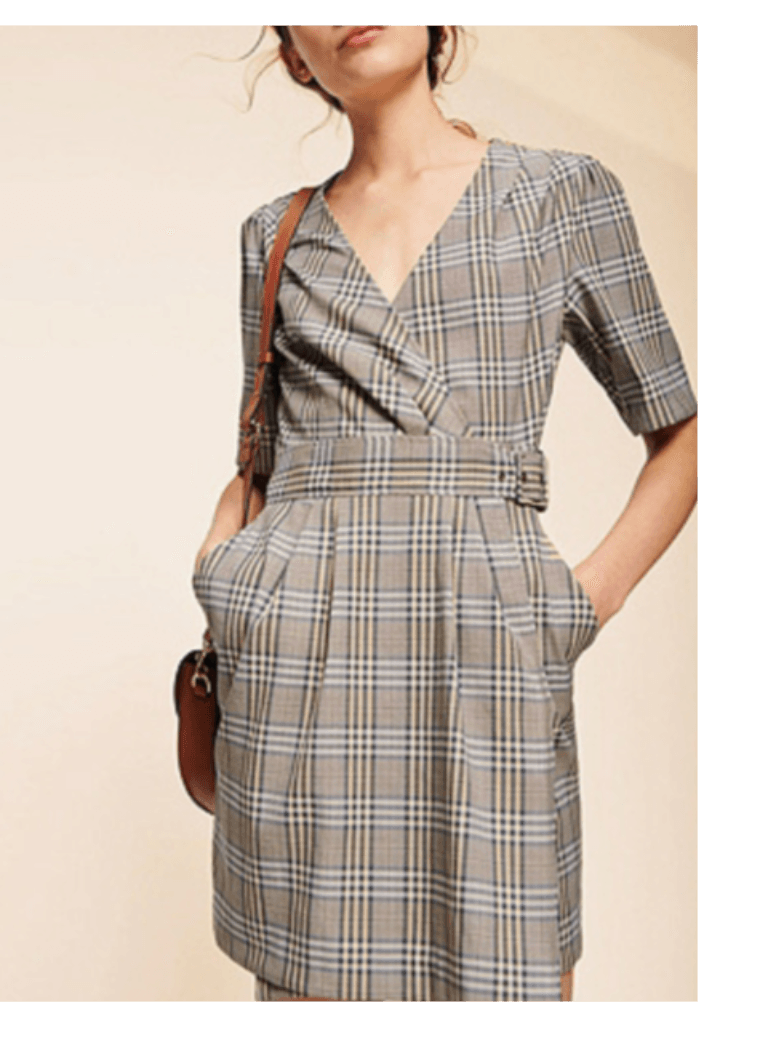 CHECKERED WRAP DRESS - GREY AND BEIGE - codressing