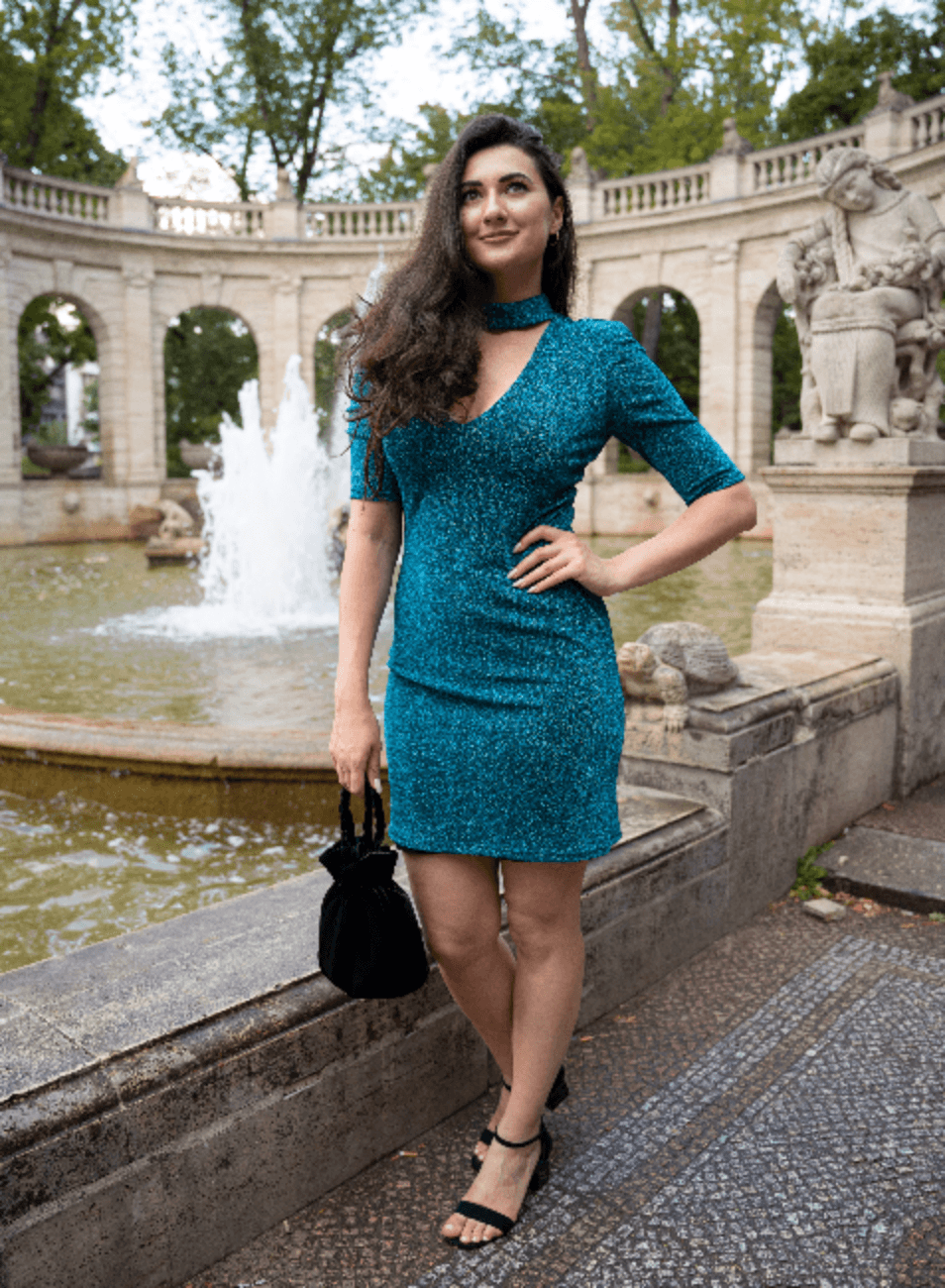 DARK TURQUOISE V-NECK DRESS - codressing