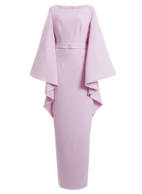 PASTEL PINK DRAPED CREPE MAXI DRESS