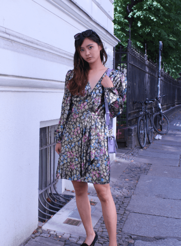 FLORAL PRINTED DRESS IN METALLIC LOOK - codressing