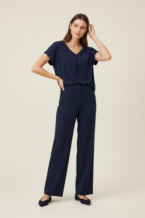 DARK BLUE SHORT SLEEVED BLOUSE