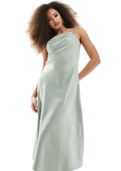 GREEN ONE-SHOULDER MIDI DRESS