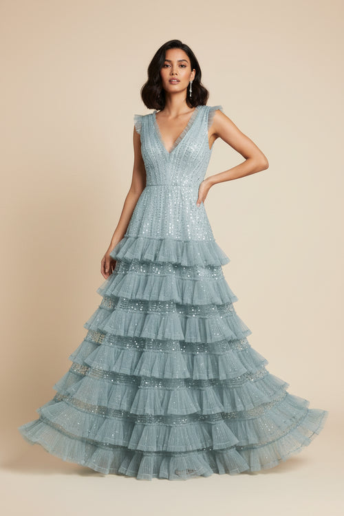 LIGHT GREEN TULLE MAXI DRESS