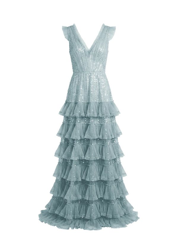 LIGHT GREEN TULLE MAXI DRESS