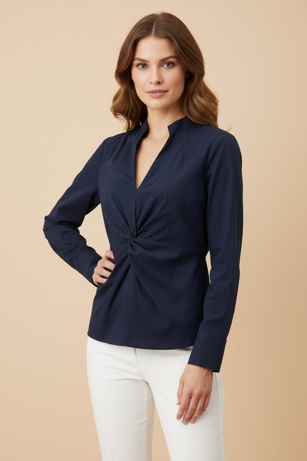 NAVY CORELIA V-NECK BLOUSE