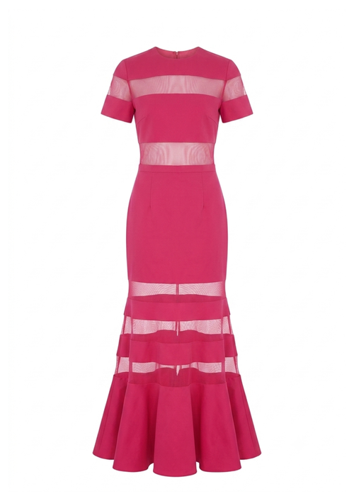 PINK SHEER PANEL MAXI DRESS