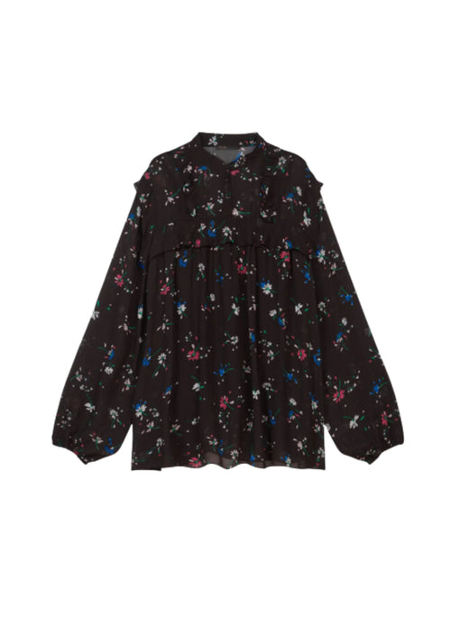 BLACK CHIFFON TOP WITH FLORAL PRINT