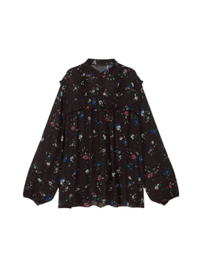 BLACK CHIFFON TOP WITH FLORAL PRINT