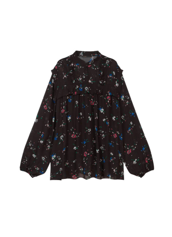 BLACK CHIFFON TOP WITH FLORAL PRINT
