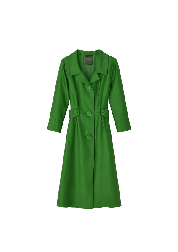 GREEN SILK TRENCH-COAT