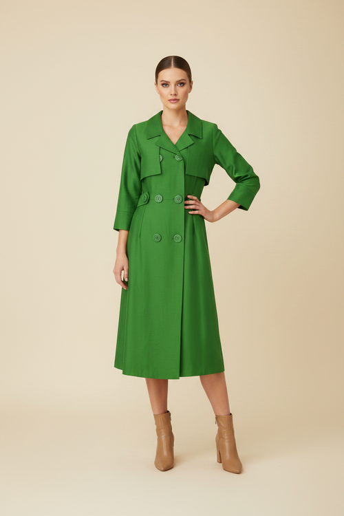 GREEN SILK TRENCH-COAT