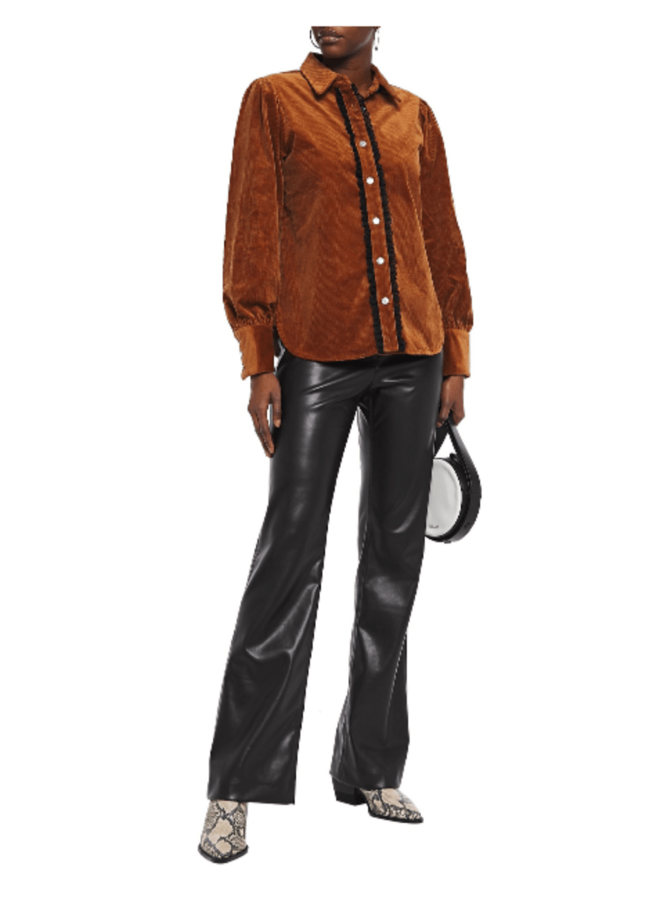 LACE-TRIMMED CORDUROY SHIRT - BROWN - codressing