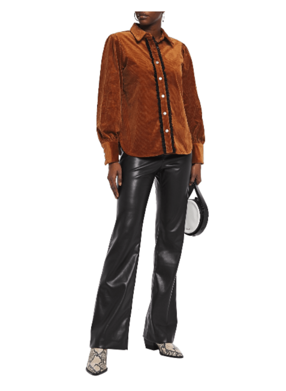 BROWN LACE-TRIMMED CORDUROY SHIRT