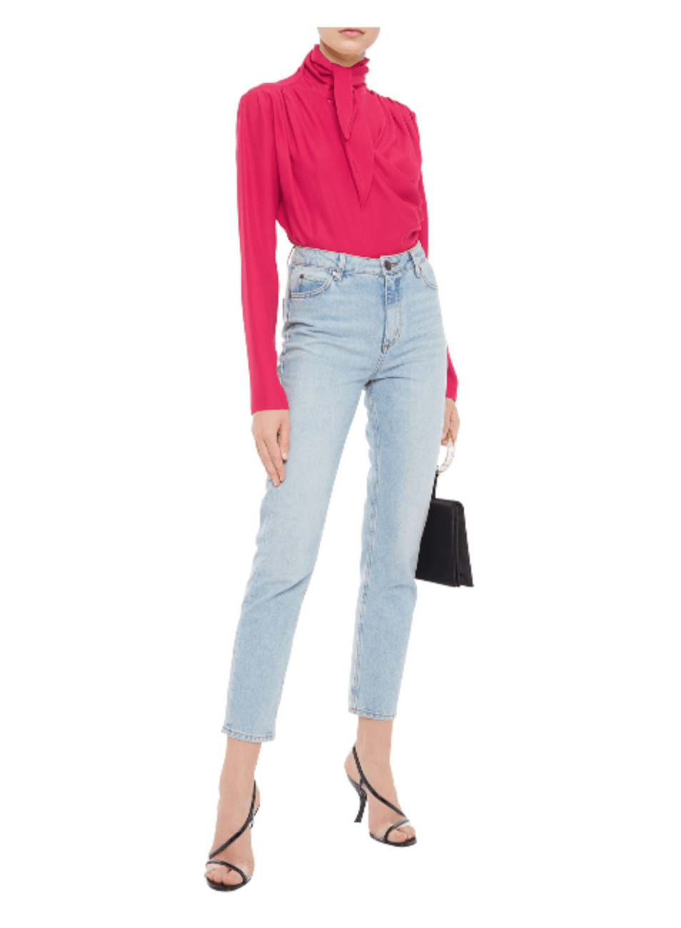 FUCHSIA TIE-BACK SILK-SATIN BODYSUIT