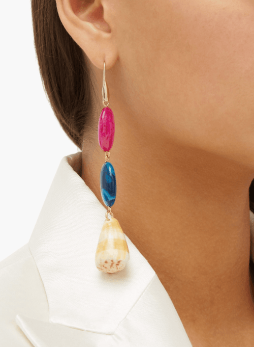 STONE AND SHELL-DROP EARRINGS