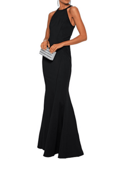 BLACK FLUTED LONG DRESS
