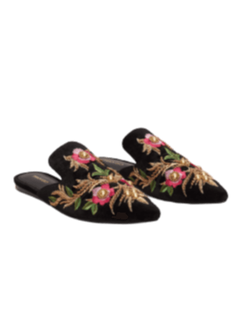 BLACK FLORAL SLIPPERS