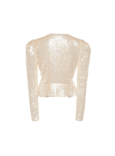 CREAM SEQUINED PEPLUM BLOUSE