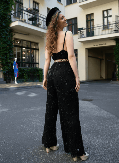 BLACK SEQUINED JUMPSUIT