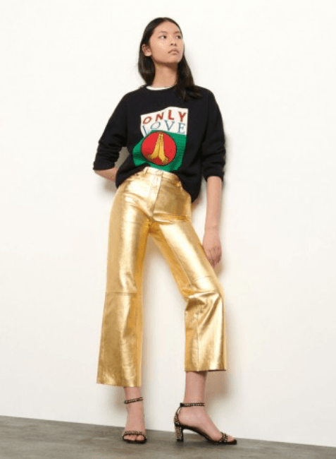 METALLIC LEATHER KICK-FLARE PANTS