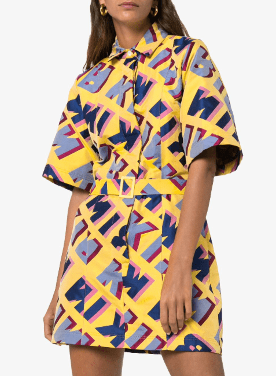 YELLOW PRINTED SHIRT-DRESS