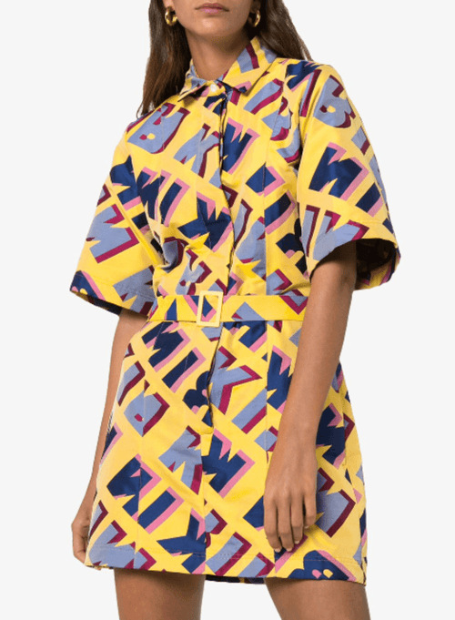 Gelb bedrucktes Hemdkleid