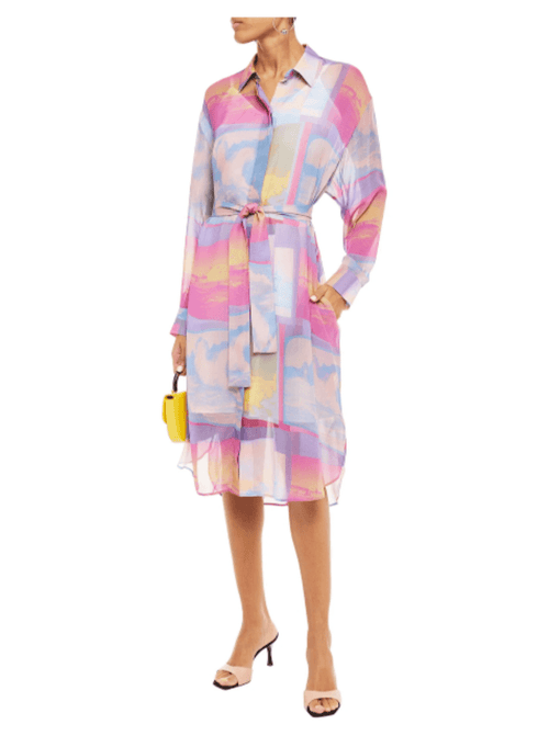 Robe de chemise midi imprimée ceinturée