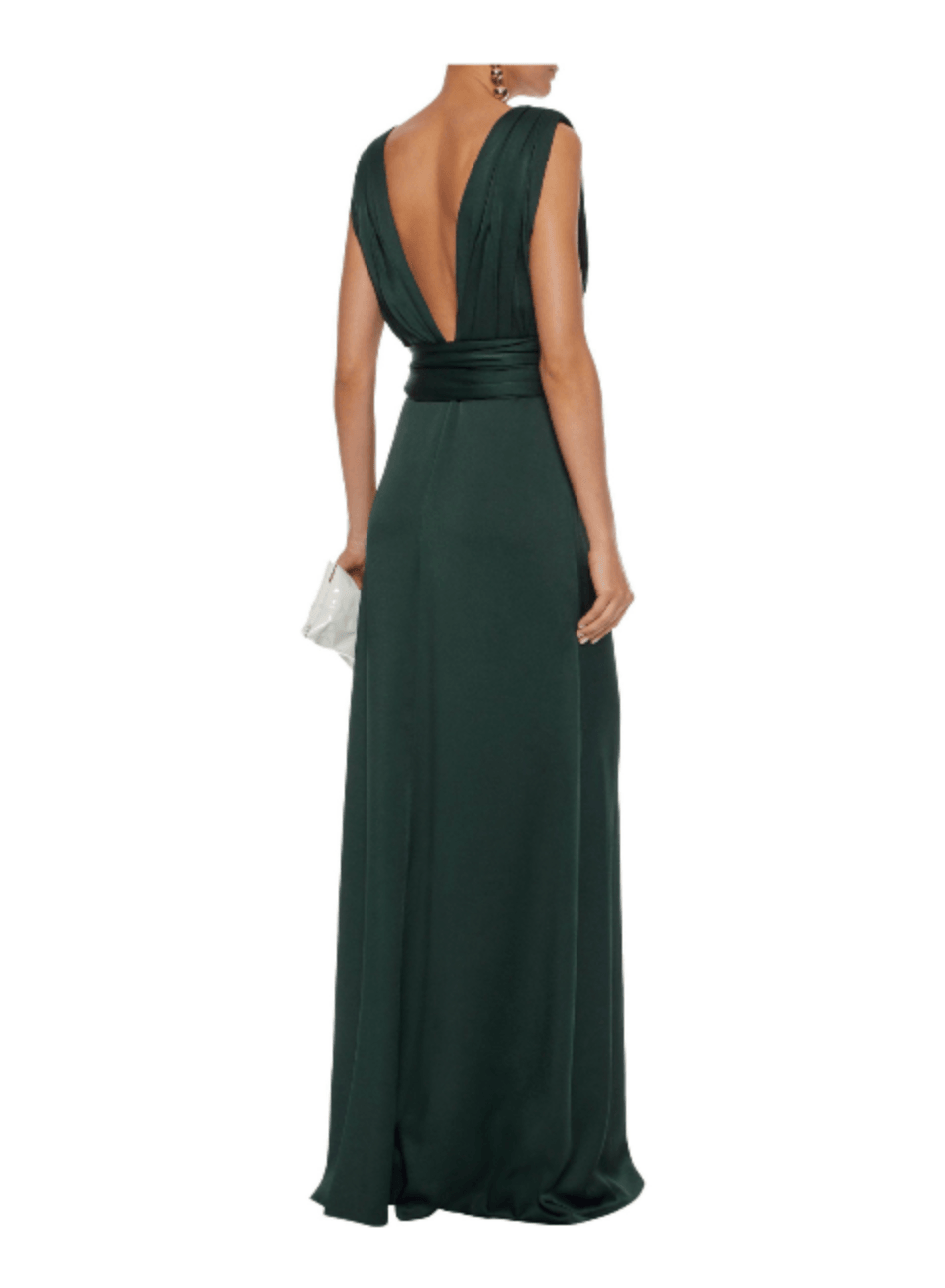 FOREST GREEN DRAPED SATIN GOWN - codressing