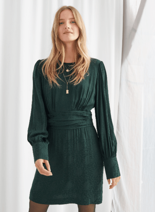 GREEN FLORAL JACQUARD DRESS