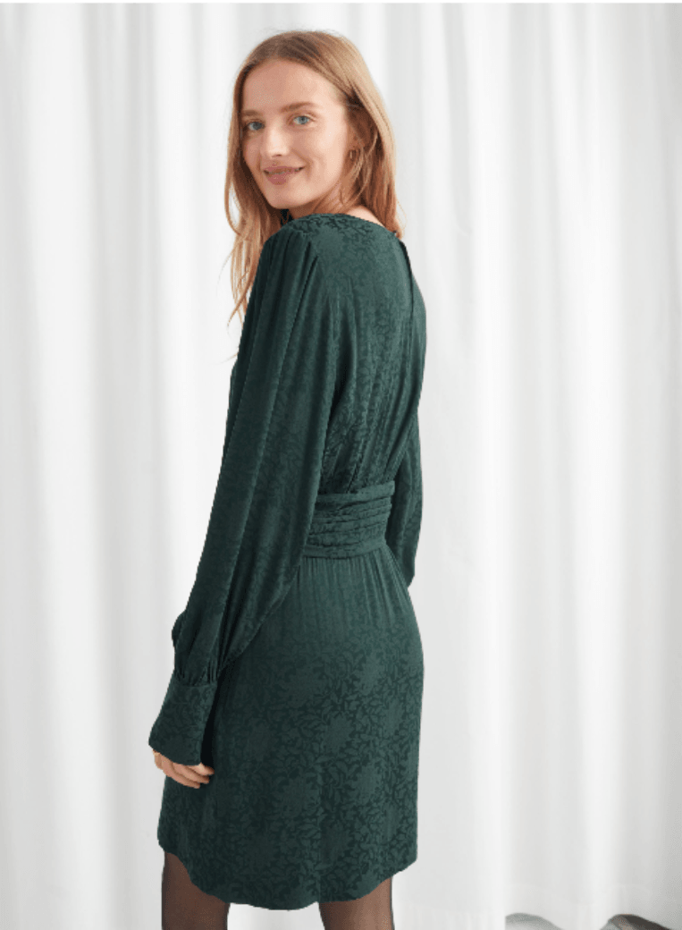 FLORAL JACQUARD DRESS - GREEN - codressing