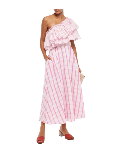 Robe maxi à une épaule rose