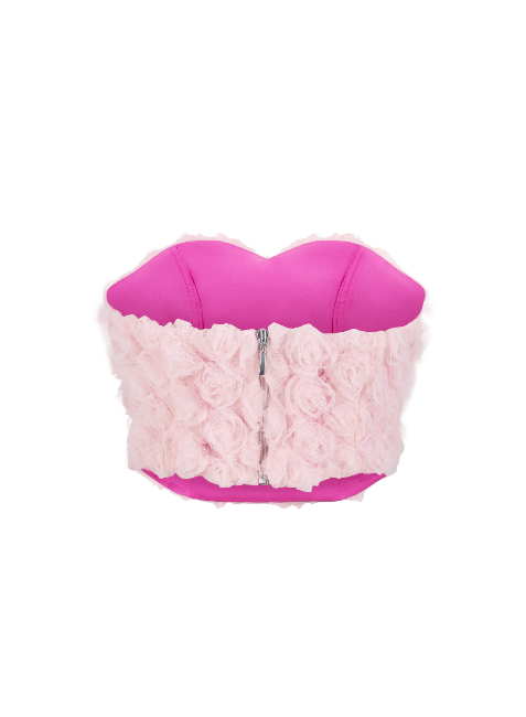 Top rose avec des fleurs en tulle